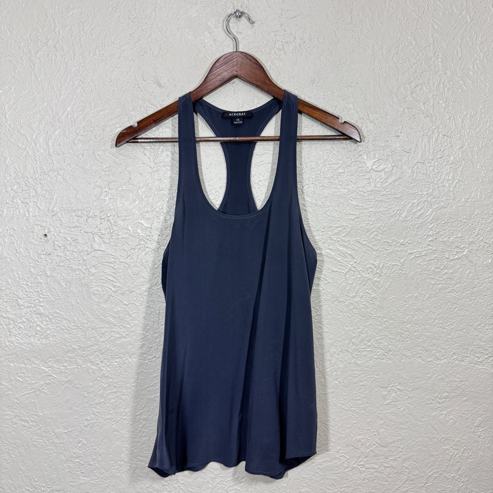 Acrobat Racerback Tank Top XS 100% Silk Charcoal Gray Minimalist Quiet Luxury